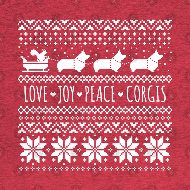 Love Joy Peace Corgis Festive Christmas Holiday by Coffee Squirrel